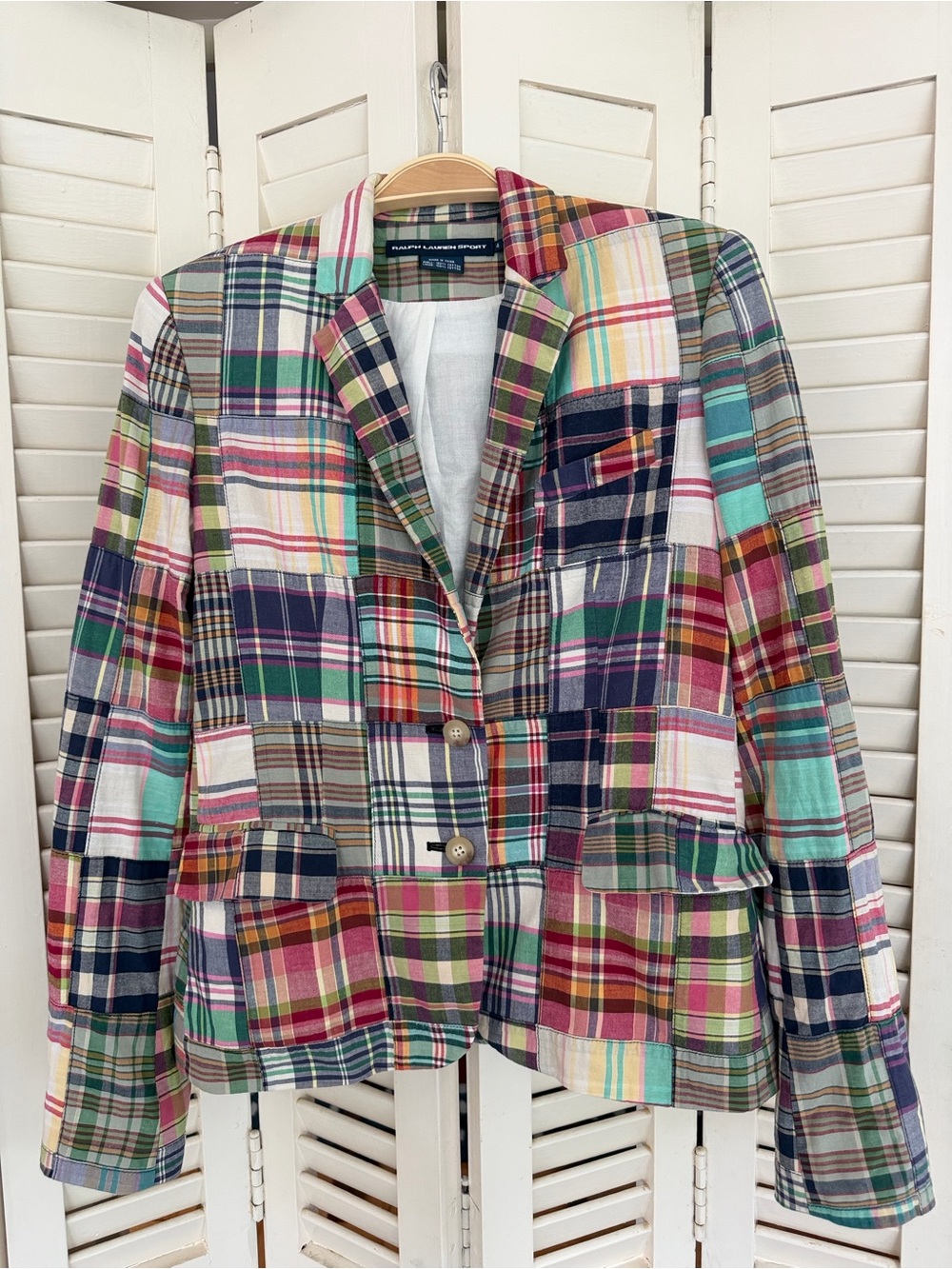 Vintage Ralph Lauren Sport Patchwork Madras Plaid Blazer Size 4 Preppy Cotton